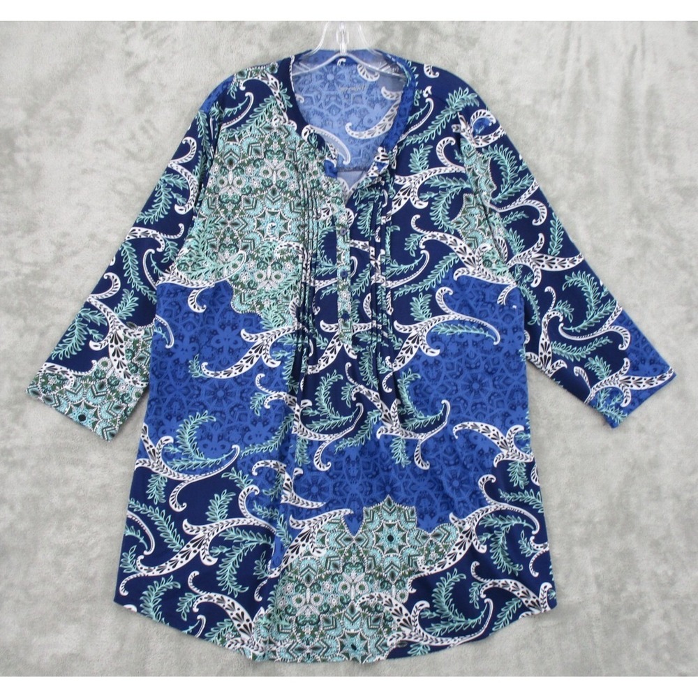 Serengeti Top Womens Size 2X Paisley Mandala Tunic Pleated Stretch Knit Comfort